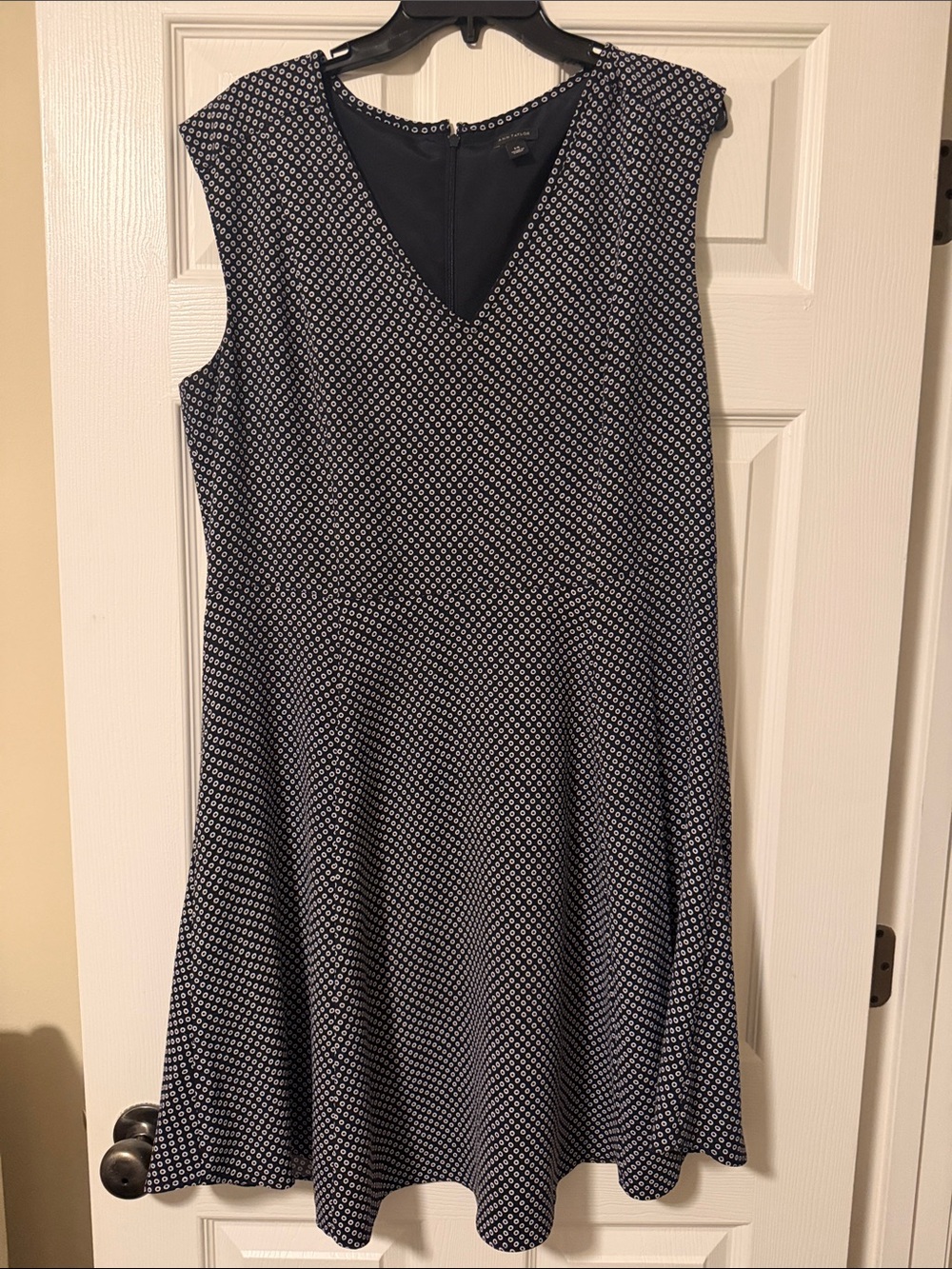 Ann Taylor Navy and White Sleeveless V-Neck Fit-and-Flare Dress
